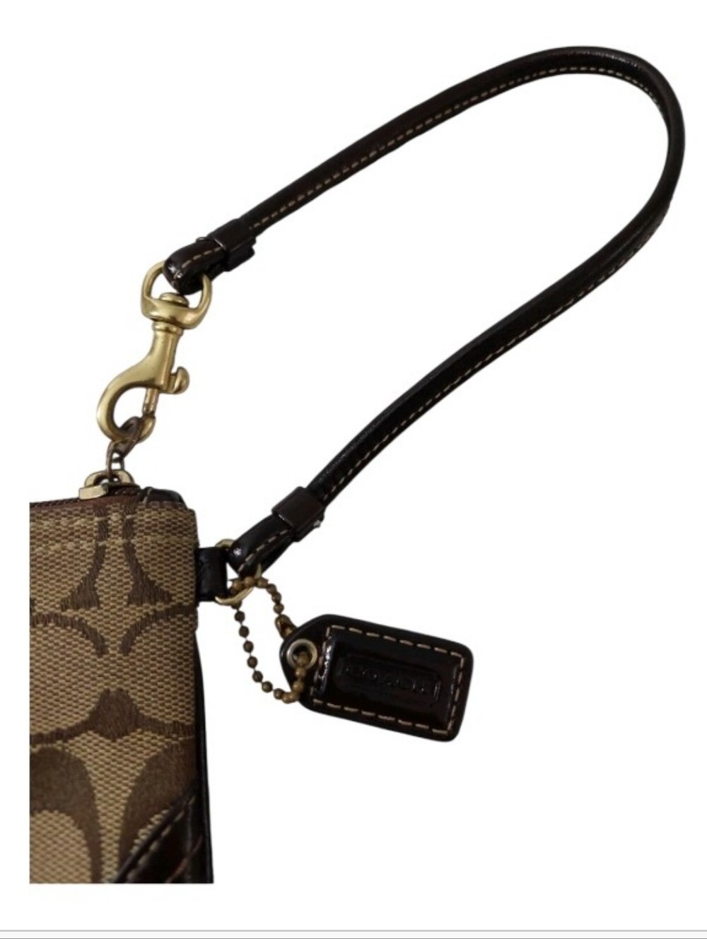 Coach Signature C Canvas Wristlet with Dark Brown Leather Trim - Picture 5 of 5